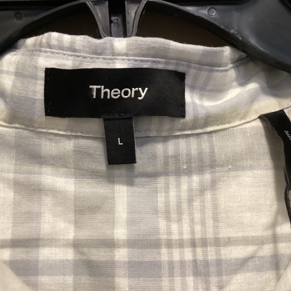 Theory Plaid Cotton & Linen Button-Up Shirt, size L - Picture 3 of 11